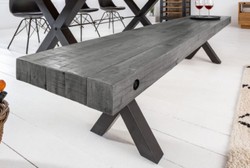 Casa Padrino banc design industriel gris / noir 200 x 40 x H. 45 cm - Banc en bois massif avec structure en métal thermolaqué - Mobilier design industriel