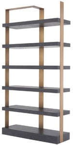 Casa Padrino cabinet mensola di lusso grigio antracite / ottone 120,5 x 40 x A. 230 cm - Armadio in rovere impiallacciato con telaio in acciaio inossidabile - Armadio per libri - Mobile da Soggiorno di Lusso