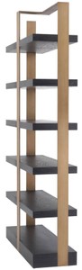 Casa Padrino Luxus Regalschrank Anthrazitgrau / Messingfarben 120,5 x 40 x H. 230 cm - Eichenfurnier Schrank mit Edelstahlrahmen - Bücherschrank - Luxus Wohnzimmer Möbel
