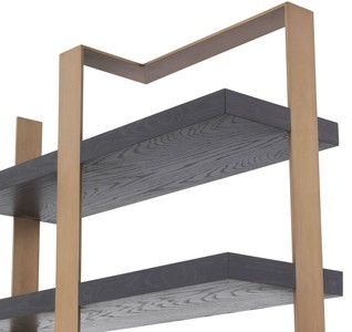 Casa Padrino Luxus Regalschrank Anthrazitgrau / Messingfarben 120,5 x 40 x H. 230 cm - Eichenfurnier Schrank mit Edelstahlrahmen - Bücherschrank - Luxus Wohnzimmer Möbel
