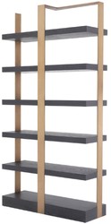 Casa Padrino armoire étagère de luxe gris anthracite / laiton 120,5 x 40 x H. 230 cm - Armoire en placage de chêne avec cadre en acier inoxydable - Armoire à livres - Mobilier de Salon de Luxe