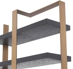 Casa Padrino armoire étagère de luxe gris anthracite / laiton 120,5 x 40 x H. 230 cm - Armoire en placage de chêne avec cadre en acier inoxydable - Armoire à livres - Mobilier de Salon de Luxe