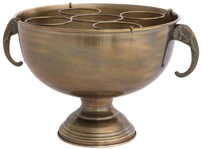 Casa Padrino luxury stainless steel champagne cooler with 2 brass elephant head handles vintage brass 49 x 39 x H. 29 cm - Sparkling Wine Cooler - Wine Cooler - Hotel & Restaurant Accessories
