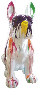 Casa Padrino figure de décoration design chien bouledogue français blanc / coloré 220 x 130 x H. 250 cm - Grande figurine de décoration - Sculpture de décoration de jardin résistant aux intempéries
