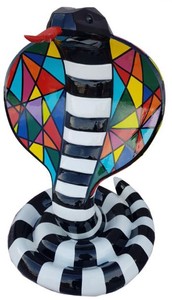 Casa Padrino figurine décorative design serpent cobra noir / blanc / coloré H. 90 cm - Sculpture de décoration de salon - Sculpture de décoration de jardin - Figure d'animal résistant aux intempéries
