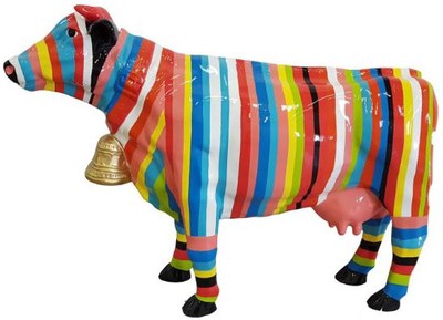 Casa Padrino figurine décorative design vache avec rayures colorées 104 x H. 67 cm - Sculpture décorative - Figure animalière résistante aux intempéries