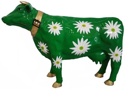 Casa Padrino figurine décorative design vache avec motif floral vert / blanc / or 104 x H. 67 cm - Sculpture décorative - Figure animalière résistante aux intempéries