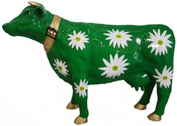 Casa Padrino designer decorative figure cow with floral design green / white / gold 104 x H. 67 cm - Decorative sculpture - Weatherproof animal figure
