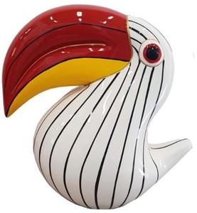 Casa Padrino figurine décorative design oiseau toucan blanc / noir / rouge / jaune H. 65 cm - Sculpture de décoration de salon - Sculpture de décoration de jardin - Figure d'animal résistant aux intempéries