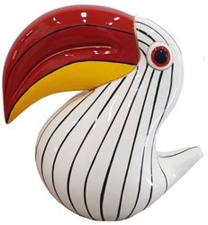 Casa Padrino figura decorativa di design uccello tucano bianco / nero / rosso / giallo A. 65 cm - Scultura decorazione soggiorno - Scultura decorazione giardino - Figura animale resistente alle intemperie