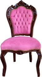 Casa Padrino chaise de salle à manger baroque rose / marron 53 x 57 x H. 108 cm - Chaise de cuisine en bois massif fait main avec velours fin - Mobilier de salle à manger baroque