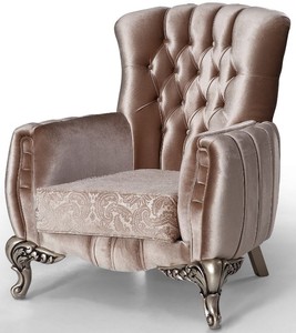 Barock Wohnzimmer Sessel Antik Stil Sessel mit Muster Rosa Silber Baroque Living Room Armchair Antique Style Armchair with Pattern Pink Silver