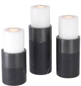 Casa Padrino Luxury Candle Holder Set Black / Bronze - 3 Round Marble Candle Holders - Luxury Quality - Decorative Accessories