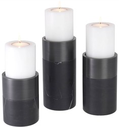 Casa Padrino Set Portacandele di Lusso Nero / Bronzo - 3 Portacandele Rotondi in Marmo - Qualità di Lusso - Accessori Decorativi