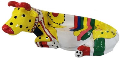 Casa Padrino panca di design mucca multicolore 200 x A. 98 cm - Panca da giardino mucca scultura resistente alle intemperie - Accessori per la decorazione di giardini e terrazze