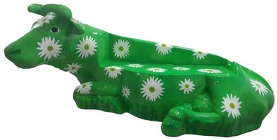 Casa Padrino panca di design mucca con disegno floreale verde / bianco 200 x A. 98 cm - Panca da giardino mucca scultura resistente alle intemperie - Accessori per la decorazione di giardini e terrazze