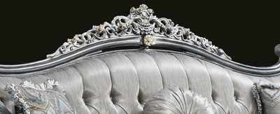 Casa Padrino Luxus Barock Sofa Silber / Türkis / Gold 248 x 96 x H. 118 cm - Prunkvolles Massivholz Wohnzimmer Sofa mit elegantem Muster und dekorativen Kissen - Barock Wohnzimmer Möbel