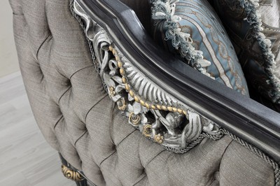 Casa Padrino Luxus Barock Sofa Silber / Türkis / Gold 248 x 96 x H. 118 cm - Prunkvolles Massivholz Wohnzimmer Sofa mit elegantem Muster und dekorativen Kissen - Barock Wohnzimmer Möbel