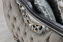 Casa Padrino sofá barroco de lujo plata / turquesa / oro 248 x 96 x A. 118 cm - Magnífica sofá de salón de madera maciza con patrón elegante y cojines decorativos - Muebles de salón barrocos