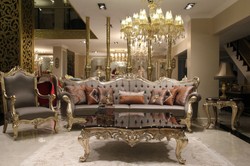 Barock Wohnzimmer Sofa Antik Stil Sofa Grau Gold Baroque Living Room Sofa Antique Style Sofa Gray Gold