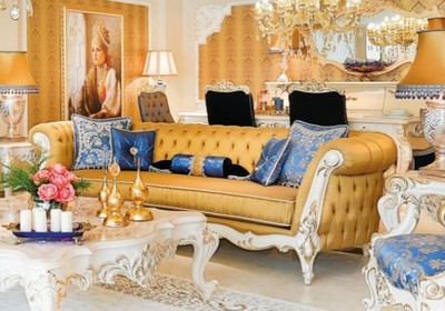Casa Padrino canapé de salon baroque Chesterfield de luxe or / blanc / or 300 x 110 x H. 80 cm - Canapé de style baroque magnifique - Mobilier de salon baroque noble