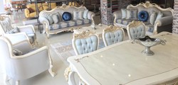 Casa Padrino ensemble de salon baroque de luxe gris / bleu / blanc / or - 2 Canapés et 2 Fauteuils et 1 Table Basse - Mobilier de salon de style baroque - Noble & Magnifique