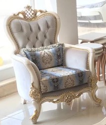 Casa Padrino ensemble de salon baroque de luxe gris / bleu / blanc / or - 2 Canapés et 2 Fauteuils et 1 Table Basse - Mobilier de salon de style baroque - Noble & Magnifique