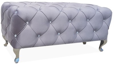 Casa Padrino Barock Sitzbank 100 x 50 x H. 46 cm - Verschiedene Farben - Gepolsterte Bank mit Glitzersteinen und Edelstahl Beinen - Barock Möbel