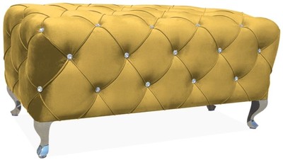Casa Padrino Barock Sitzbank 100 x 50 x H. 46 cm - Verschiedene Farben - Gepolsterte Bank mit Glitzersteinen und Edelstahl Beinen - Barock Möbel