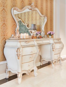 Casa Padrino luxury baroque bedroom set white / cream / gold - 1 Dressing Table & 1 Mirror - Magnificent bedroom furniture in baroque style - Luxury Quality