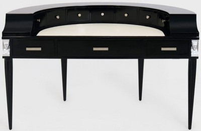 Casa Padrino scrivania Art Nouveau di lusso in mogano con 10 cassetti nero / argento / grigio / bianco 144 x 79 x A. 91 cm - Tavolo da ufficio semicircolare - Mobili per ufficio - Qualità di Lusso