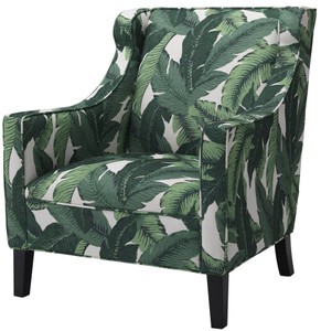 Casa Padrino luxury wing chair green / white / black 74 x 81 x H. 89 cm - Living room armchair with palm leaf pattern - Living room furniture