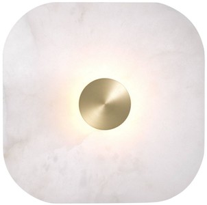 Casa Padrino Luxus LED Wandleuchte Alabaster / Hell Messingfarben 35 x 14,5 x H. 35 cm - Dimmbare Wandlampe mit quadratischem Alabaster Lampenschirm - Luxus Kollektion