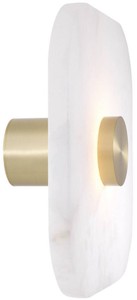 Casa Padrino Luxus LED Wandleuchte Alabaster / Hell Messingfarben 35 x 14,5 x H. 35 cm - Dimmbare Wandlampe mit quadratischem Alabaster Lampenschirm - Luxus Kollektion