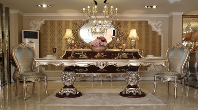 Casa Padrino Luxus Barock Esszimmer Set - 1 Esstisch & 8 Esszimmerstühle - Esszimmermöbel im Barockstil - Edel & Prunkvoll - Luxus Qualität