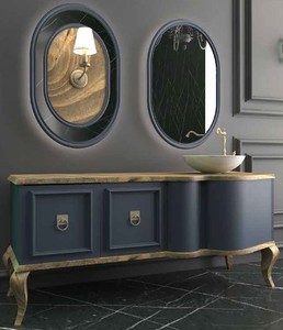 Casa Padrino Ensemble de Salle de Bain Baroque de Luxe Naturel / Bleu - 1 Table de Lavage avec 2 Portes et 1 Lavabo et 2 Miroirs - Mobilier de Salle de Bain Somptueux