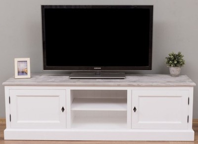 Landhausstil Massivholz TV Schrank Sideboard Weiß Grau Country Style Solid Wood TV Cabinet Sideboard White Gray