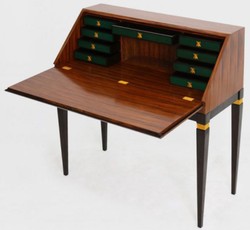 Casa Padrino bureau Art Nouveau de luxe avec 9 tiroirs marron / noir / vert / or 98 x 45 x H. 106 cm - Bureau en bois massif - Mobilier de bureau baroque et art nouveau