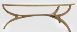 Casa Padrino mesa de centro Art Deco de lujo marrón claro 130 x 88 x A. 46 cm - Mesa de salón de madera maciza noble con tapa de vidrio - Muebles de Salón