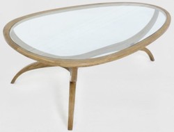 Casa Padrino mesa de centro Art Deco de lujo marrón claro 130 x 88 x A. 46 cm - Mesa de salón de madera maciza noble con tapa de vidrio - Muebles de Salón