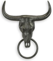 Gusseisen Handtuchhalter Stierschädel mit Ring Schwarz Cast Iron Towel Holder Bull Skull with Ring Black