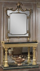Casa Padrino conjunto de muebles barrocos de lujo consola con espejo negro / verde / oro - Magnífica mesa consola tallada a mano con elegante espejo de pared - Mobiliario de Castillo y Hotel Barroco