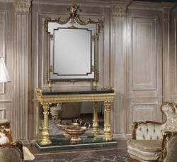 Casa Padrino conjunto de muebles barrocos de lujo consola con espejo negro / verde / oro - Magnífica mesa consola tallada a mano con elegante espejo de pared - Mobiliario de Castillo y Hotel Barroco