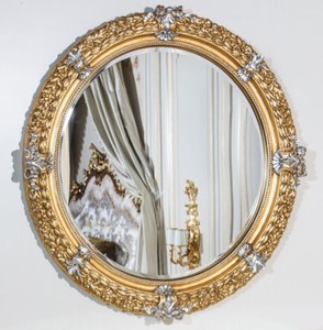 Casa Padrino luxury baroque mirror gold / silver Ø 103 cm - Magnificent hand-carved wall mirror in baroque style - Luxury Quality - Made in Italy