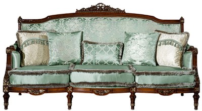 Casa Padrino canapé baroque de luxe vert clair / marron 227 x 90 x H. 126 cm - Canapé de salon avec coussins décoratifs - Mobilier Baroque