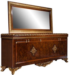 Barock Sideboard mit Spiegel Barock Schrank Barock Wohnzimmerschrank Braun Bronze Gold Baroque Sideboard with Mirror Baroque Cabinet Baroque Living Room Cabinet Brown Bronze Gold