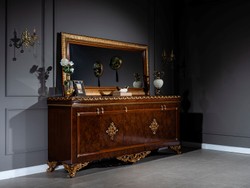 Barock Sideboard mit Spiegel Barock Schrank Barock Wohnzimmerschrank Braun Bronze Gold Baroque Sideboard with Mirror Baroque Cabinet Baroque Living Room Cabinet Brown Bronze Gold