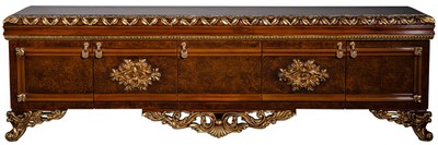 Casa Padrino Luxus Barock Möbel Set Braun / Gold - Edler Massivholz TV Schrank mit 2 Vitrinen - Barock Wohnzimmer Möbel