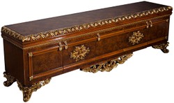 Casa Padrino ensemble de meubles baroques de luxe marron / or - Armoire TV en bois massif noble avec 2 vitrines - Mobilier de salon baroque