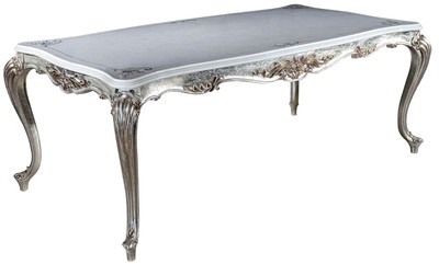 Casa Padrino tavolo da pranzo barocco di lusso bianco / argento / oro 207 x 112 x A. 82 cm - Tavolo da pranzo in legno massello - Mobili da sala da pranzo barocchi nobili